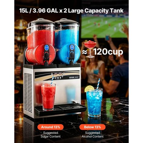 Machine à Granité avec Réservoirs 2x15 L, Machine à Boissons Glacées en Acier Inoxydable, Distributeur de Boissons Frappées Granitas Margarita Smoothie, pour Maison Restaurants Cafés Bars (1/5)