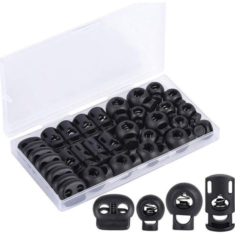 (32 Stück) Kordelzugschlaufe aus Kunststoff, Federkordelstopper, Kordelversteller mit einem/zwei Löchern, geeignet für Schnürsenkel, Rucksäcke, Paracords usw.