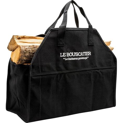Sac de transport bois de chauffage, robuste et résistant pour bûches - 60x46x26cm de 50L. Panier multi usage extra large, accessoire pour poêle, cheminée insert ou brasero barbecue -Noir (1/5)