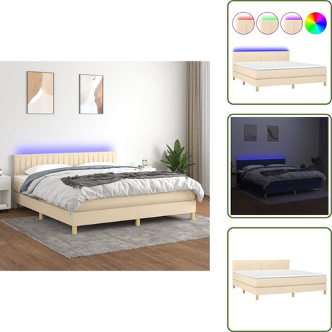 The Living Store Boxspringbett mit Matratze & LED Creme 160x200 cm Stoff - Boxspringbett - Betten - Schlafräume - Cremefarbenes Bett - Lattenrost (1/5)