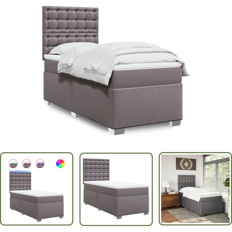 vidaXL Sommier à lattes de lit avec matelas Gris 100x200 cm Similicuir (1/5)