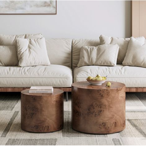 Tavolino nesting in legno massello e MDF, rotondo 48/38 cm, marrone scuro, set 2 pezzi (1/5)