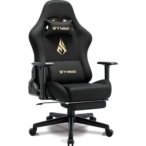 Symino Chaise Gaming Ergonomique et Fauteuil Gamer avec Repose-Pieds Télescopique Coussin à Ressorts, Support Lombaire et Hauteur Réglable 203kg (Faux Daim)