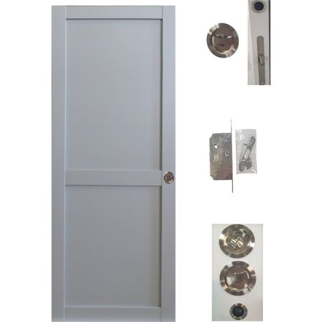 Porte Coulissante Athena 2 Panneaux RAL7035 H204 x L83 + serrure a condamnation (1/4)