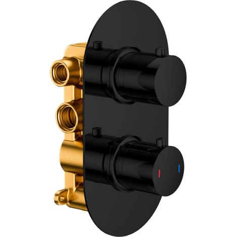 RAK Thermostatic Round 2 Outlet Concealed Shower Valve Dual Handle - Black (1/2)