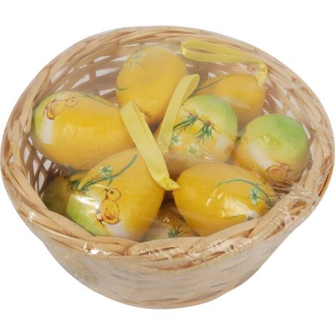 Set di decorazioni pasquali - Uova di polistirolo gialle in un cestino, 10 pezzi, 8 cm (1/2)