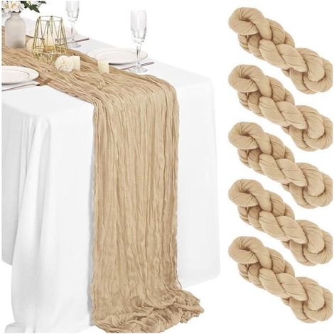 Set mit 4 beigen Käsetuch-Tischdecken, 55 x 300 cm, ideal für Hochzeits- oder Geburtstagsdekorationen.