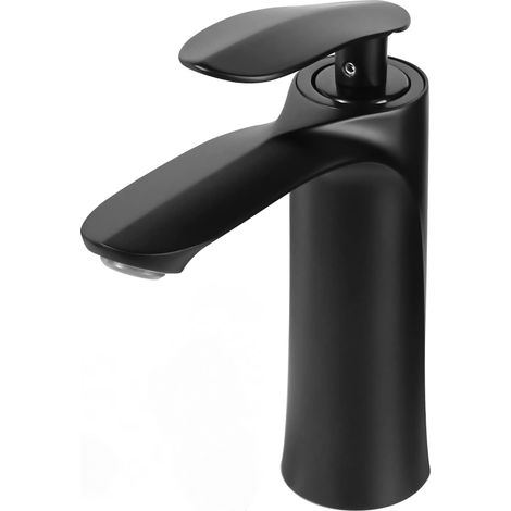 Grifo para lavabo de baño, con doble control para agua fría y caliente, con 2 mangueras (negro). (1/5)