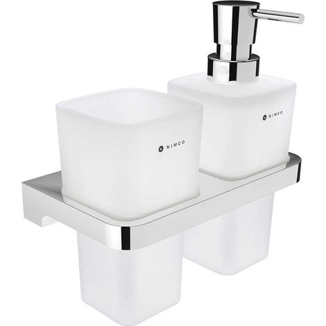 Nimco Maya - Seifenspender und Becher mit Halter, mattiertes Glas/Chrom MA 2905831H-T-26