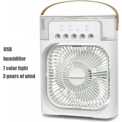 Humidificateur portable 3 en 1, ventilateur, mini climatiseur USB, mini ventilateur, veilleuse LED, brumisateur d'eau, rafraîchisseur d'air amusant pour la maison (FMY)-AquaForge