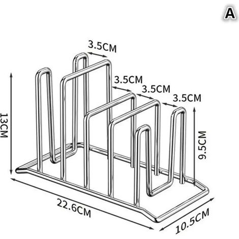 (A) Solution de rangement de cuisine : support antirouille pour couvercles de casseroles, étagère en acier inoxydable, organisateur multifonctionnel pour planche à découper. (1/5)