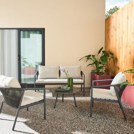 Salon de jardin aluminium et cordes 4 places gris - Korava