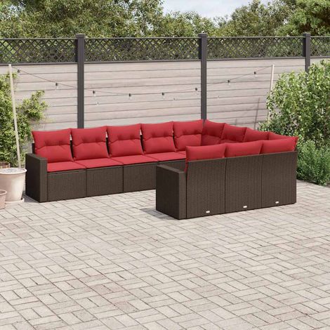 Set de sofás de jardín 10 pzas y cojines ratán sintético marrón vidaXL (1/5)