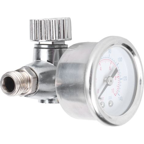 Manomètre régulateur de pression d'air pour pistolet de pulvérisation 1/4 pouce, vanne de réglage avec jauge intégrée (1/5)