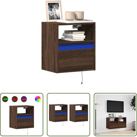 Armoire TV murale - Meubles TV muraux lumières LED 2 pcs chêne marron 41x31x45 cm (1/5)
