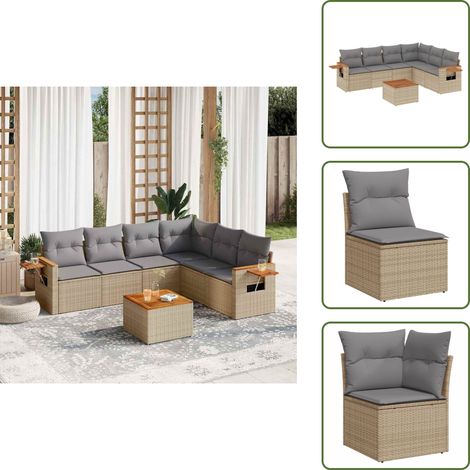 Muebles de exterior - vidaXL Set sofás de jardín 7 piezas y cojines ratán sintético beige - Sofás de jardín beige