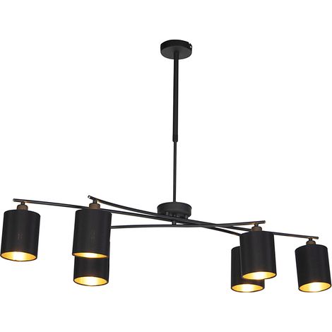 QAZQA Lampada a sospensione con paralume lofty - Moderno - Acciaio,Tessuto - Nero - Cilindro/Oblungo/Tondo Max. 6 x Watt