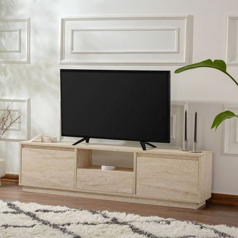 Dmora - Mobile porta TV Morrigan, Credenza da soggiorno, Armadio basso per TV, Base parete attrezzata, 160x30 h42 cm, Beige (1/5)