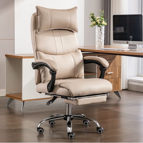 Chaise de bureau ergonomique 65x48x120 cm en tissu beige, relevable pour bureau FloraGrace (1/5)