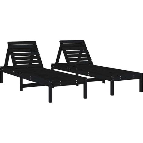 Liegestühle Set von 2 schwarz 199,5x60x74 cm massives Kiefernholz (1/3)