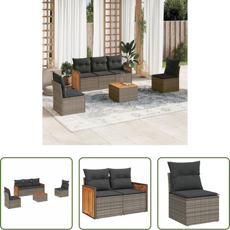 vidaXL Rattanmöbel - 6-tlg. Garten-Sofagarnitur mit Kissen Grau Poly Rattan (1/5)