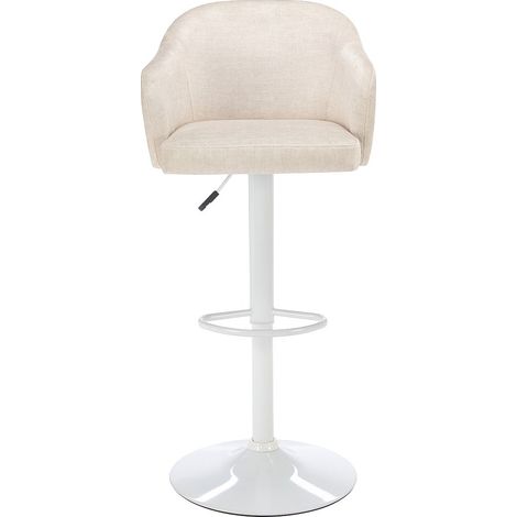 Lot de 2 tabourets de bar en tissu et métal - Hauteur réglable - Crème et blanc - CARSTEN (1/3)