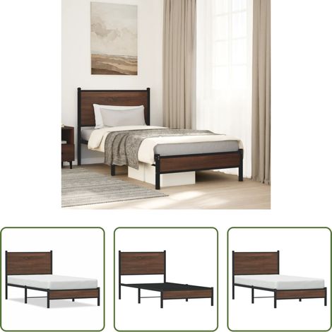 Metallbettgestell - Metallbett ohne Matratze Braun Eichen-Optik 90x190 cm (1/5)