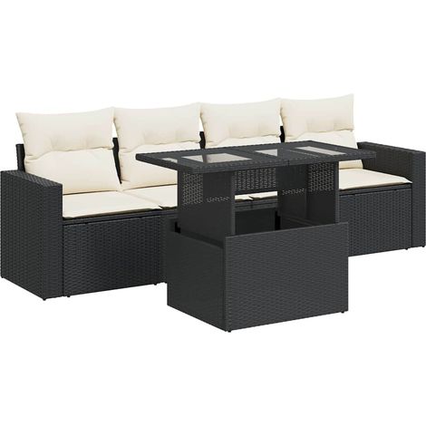 Set Divani da Giardino 5 pz con Cuscini in Polyrattan Nero vidaXL (1/5)