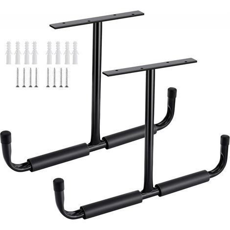 (2 Paquets, Noir)Crochet de rangement de plafond de garage en acier, support de rangement robuste pour bois suspendu (1/5)