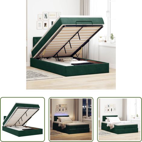 vidaXL LED-Beleuchtung - Ottoman-Bett mit Matratze & LEDs Dunkelgrün 120x200 cm Samt (1/5)