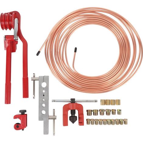 3/16Inch Brake Line kit Include Copper-Plated Brake Lines with Fitting (2Pcs Unions+4Pcs Nut) Brake line Bender Single Flare Tool,Cutter 3/16Inch Brake line kit (1/5)