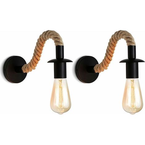 Applique murale salon et entrée , Applique murale Vintage en corde de chanvre applique murale industrielle idéa E27 luminaire ,110/220V 2pcs,AAFGVC (1/5)