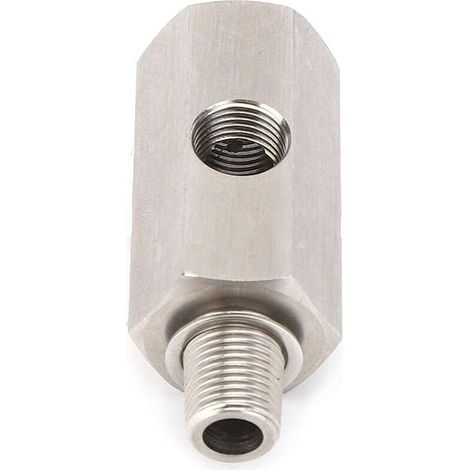 BEBUSINGOTO Sensor de presión de aceite en T de acero inoxidable, 1/8" NPT, línea de alimentación de aceite turbo, manómetro, piezas de automóvil (1/8" NPT) (1/5)