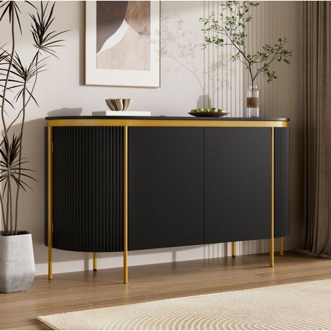 Aparador ovalado 140x38x80 cm con 4 puertas, pasacables y estructura de MDF, patas metálicas, para salón y recibidor - negro (1/5)