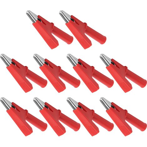 10-teiliges Set Krokodilklemmen-Prüfklemmen (10 mm Öffnung, 10 A) mit 4-mm-Buchse (rot) (1/5)
