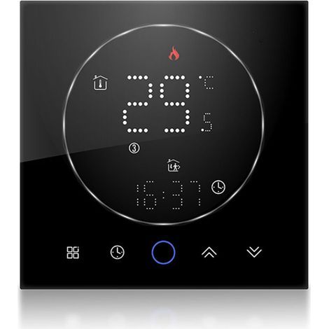 Thermostat intelligent sans fil pour maison – Programmable précis compatible chaudière murale, 95–240 V, design carré noir (1/5)