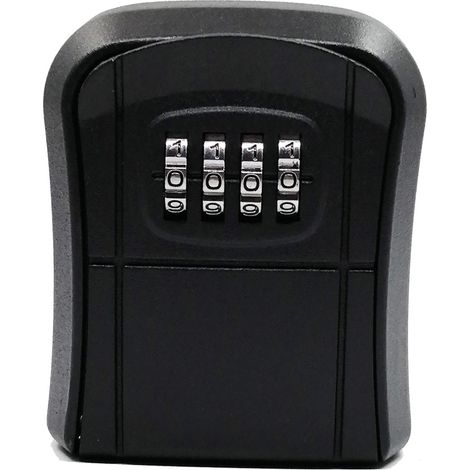 Boîte à clés murale Mini coffre-fort à clés extérieur avec code numérique à 4 chiffres réinitialisable Boîte à clés étanche pour la maison, l'école, le bureau, le garage (noir) (1/4)