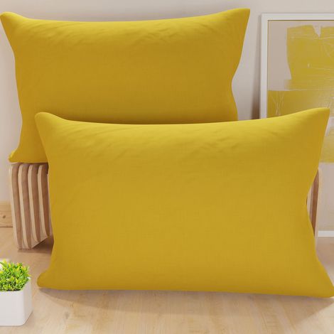 Lot de 2 Taies d'oreiller de Lit 80x40 cm, Housses de Coussin Unies Couleur Jaune Ocre, Taie Oreiller 100% Microfibre Hypoallergénique, Fabriqué en Italie