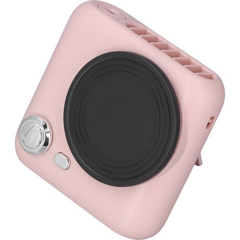 Ventilateur caméra style collier avec chargement USB, fonction brumisateur, ventilateur turbine, cordon réglable, batterie 1200 mAh, usage domestique, ventilateur visage, rose. (1/5)