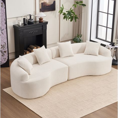 Sofá modular curvo, de 4 plazas, diseño moderno, tapizado en chenilla, blanco (1/5)
