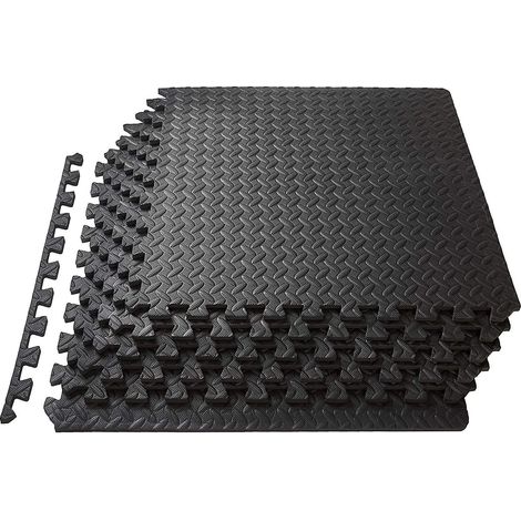 Tapis de protection de sol 10 dalles en mousse sans BPA + bordures 30 cm x 30 cm, tapis de gymnastique puzzle pour salle de sport, musculation, garage (1/4)