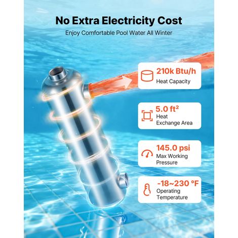Échangeur de Chaleur pour Piscine, Échangeur Thermique, Capacité Thermique 61 kW, en Acier Inoxydable 316L, Système Eau-Eau pour Sp… (1/5)