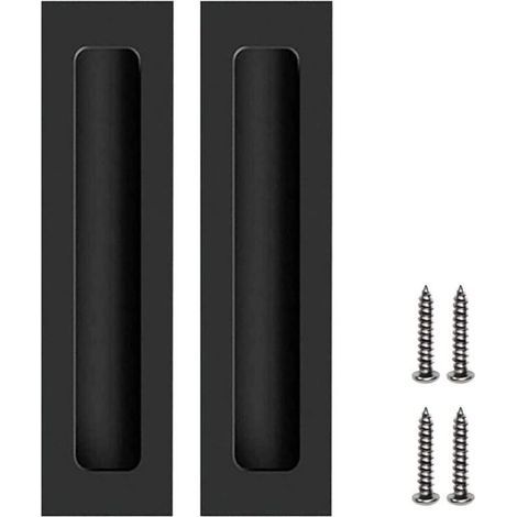 2 Pcs Black Door Handles Furniture Invisible Recessed Handles for Sliding Door with Screws