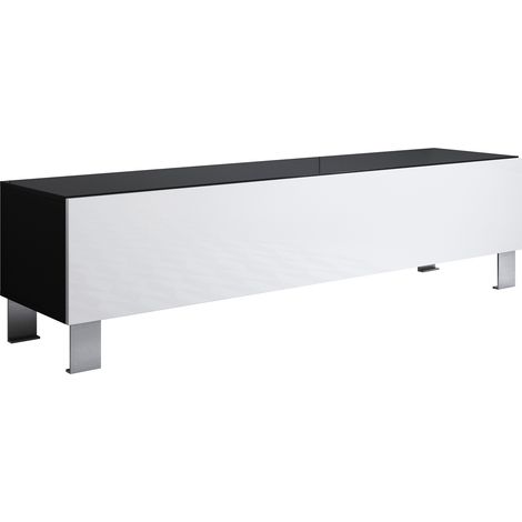 Lowboard Stehend 12cm Alu-Füsse  TV-Schrank  Fernsehtisch  TV Möbel  TV-Ständer  1 Falltür  160x42x40cm  Modell Luke H2  Schwarz und Weiss Glanz