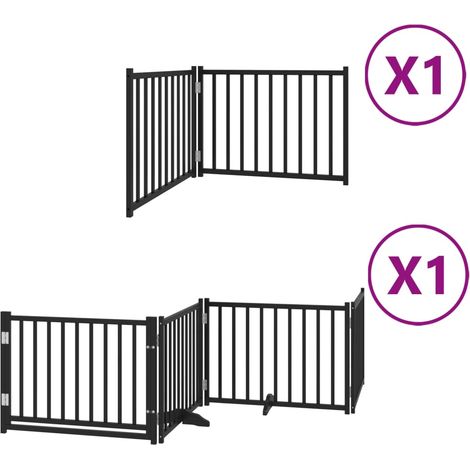 Barrière pour chien porte pliable 6 panneaux noir bois peuplier CFW41490 (1/5)