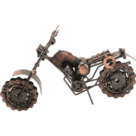 Vintage-Motorradornament aus Eisen, dekoratives Retro-Motorradmodell, handgefertigte Metallmotorradskulptur für Jungen, Bronze, große Größe (1/5)