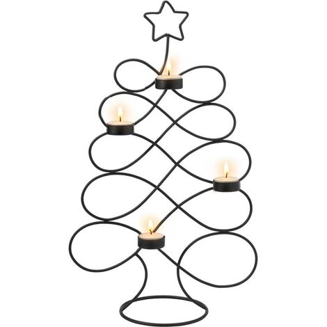 Portacandele in metallo nero a forma di albero, 49 cm