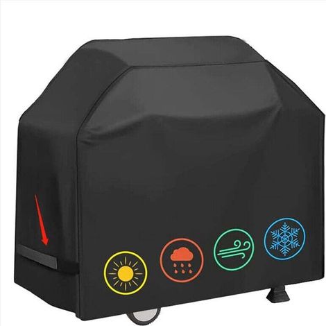 Telo di copertura per barbecue impermeabile, antivento, antistrappo, con cinghie e vano portaoggetti (145 x 61 x 117 cm) - Crezuo