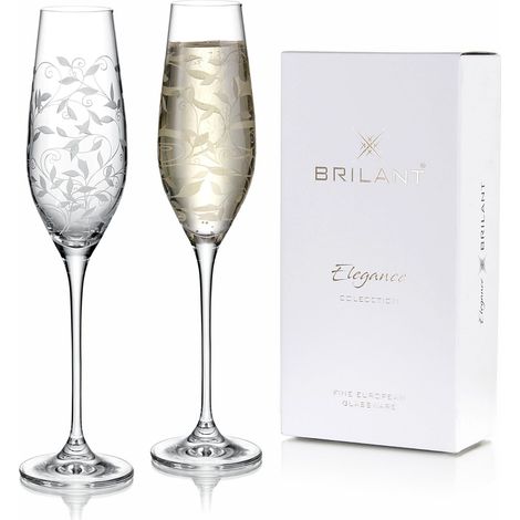 Lot de 2 flûtes à champagne sans plomb, fabriquées à la main, verres à apéritif modernes, avec cristal, emballage prêt à offrir, 210 ml (1/5)