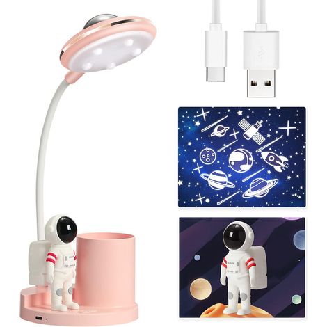 3 en 1 Lampe de Bureau Enfant Avec Porte Stylo et Projection D'étoiles, Rechargeable Mode de gradation en continu (1/5)